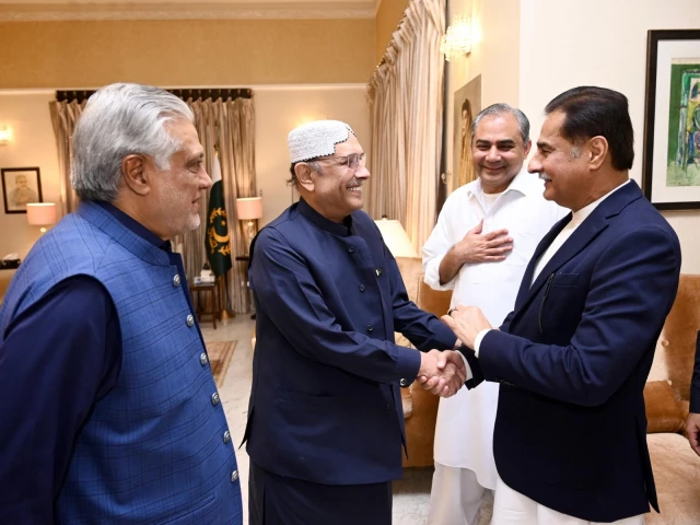 president asif ali zardari meets dpm ishaq dar interior minister mohsin naqvi and national assembly speaker ayaz sadiq in nawabshah on october 10 2025 courtesy president s secretariat president asif ali zardari meets dpm ishaq dar interior minister mohsin naqvi and national assembly speaker ayaz sadiq in nawabshah on october 10 2025 courtesy president s secretariat