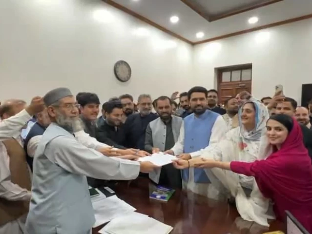 pti backed candidate sohail afridi submits his nomination papers for the election of k p chief minister photo express