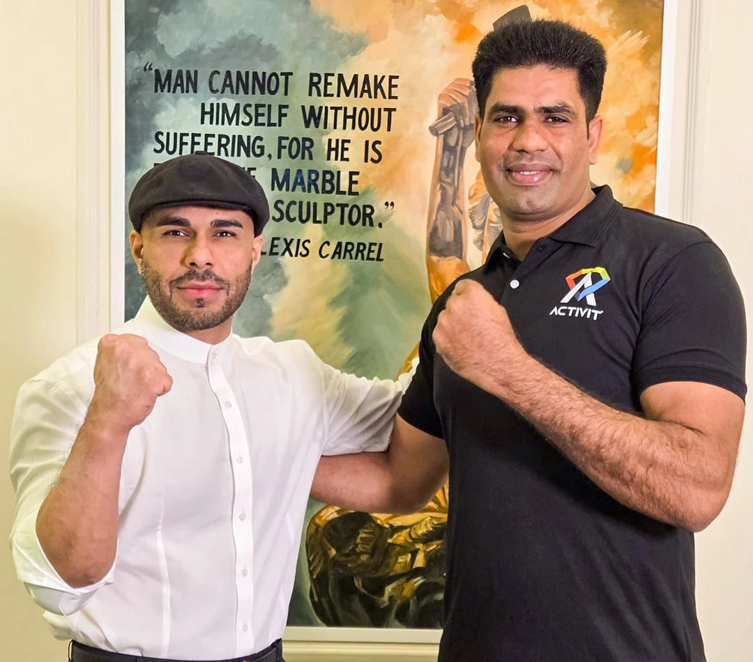 rizwan ahmed aftab left ceo of activit and director at national hospital dha lahore with olympic gold medalist arshad nadeem photo activit