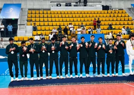 pakistan volleyball team after receiving their asian youth games silver medal photo pakistan olympic association