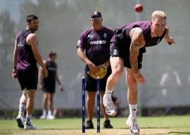 england captain ben stokes bowls during a nets session at perth stadium photo afp