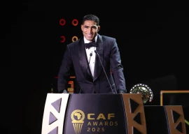 morocco s achraf hakimi speaks after receiving the african men s player of the year award in rabat photo afp