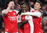 eberechi eze centre celebrates completing his hat trick to make it 4 1 against spurs photo afp