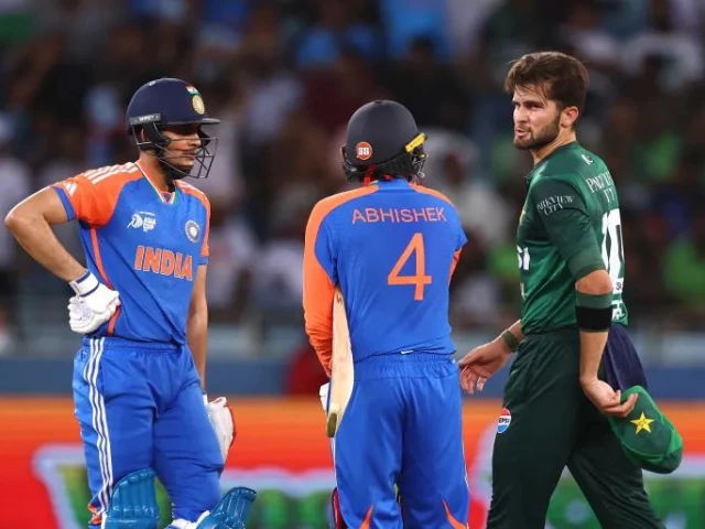 shaheen shah afridi right of pakistan speaks to abhishek sharma of india and shubman gill of india during the asia cup match between india and pakistan at dubai international stadium on september 21 2025 in dubai uae photo afp shaheen shah afridi right of pakistan speaks to abhishek sharma of india and shubman gill of india during the asia cup match between india and pakistan at dubai international stadium on september 21 2025 in dubai uae photo afp
