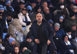 manchester city manager pep guardiola reacts during the champions league match against bayer leverkusen at the etihad stadium in manchester on tuesday photo reuters