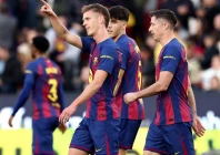 barcelona moved provisionally top of la liga on saturday with a 3 1 win over alaves with midfielder dani olmo netting a brace photo afp