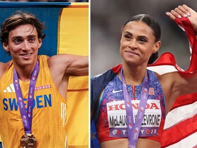 swedish pole vault star armand mondo duplantis and us track sensation sydney mclaughlin levrone were named athletes of the year by world athletics in monaco on sunday photo olympics com swedish pole vault star armand mondo duplantis and us track sensation sydney mclaughlin levrone were named athletes of the year by world athletics in monaco on sunday photo olympics com