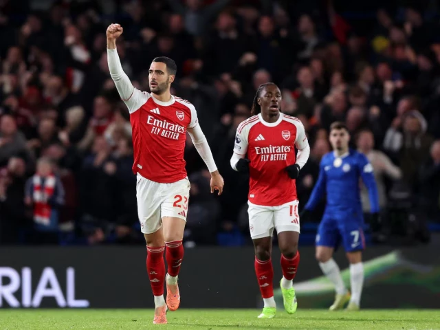 arsenal s mikel merino celebrates scoring their first goal with eberechi eze photo reuters