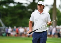 brooks koepka of smash gc lines up a putt on the 17th green during the semifinals of the liv golf michigan team championship at the cardinal at saint john s resort photo reuters