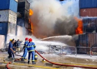 firefighters battle a blaze at karachi port s west wharf terminal on january 16 2026 photo express