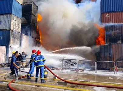 massive fire at karachi port doused after engulfing over 20 containers