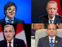 a collage of argentinian president javier milei turkish president recep tayyip erdogan canadian prime minister mark carney and egyptian president abdel fattah el sisi world economic forum reuters bbc saudi press agency