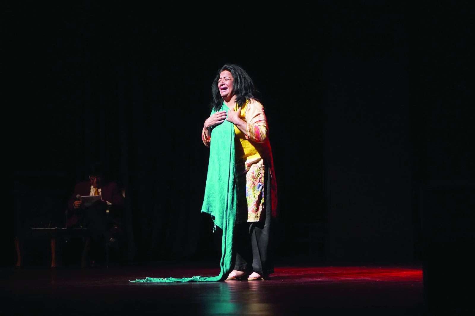 theatre actor delivers a powerful performance depicting the pain and hardships faced by kashmiris under occupation during a play organised by pnca on kashmir solidarity day photo express