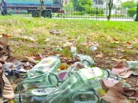 liquor bottles lie littered outside an excise liquor shop in dha on korangi road photo express
