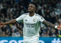real madrid s vinicius jr celebrates after scoring the fourth goal during the match against real sociedad photo afp