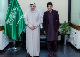 syed mohsen gilani president of the pakistan football federation is meeting nawaf bin saeed al maliki ambassador of saudi arabia to pakistan