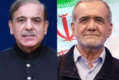 a combination picture of prime minister shehbaz sharif and iranian president masoud pezeshkian photos file