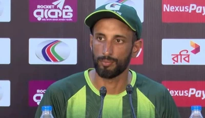 pakistan captain shan masood speaks at a press conference after their defeat in the first test against bangladesh at the sher e bangla national cricket stadium in mirpur on may 12 2026 photo pcb file
