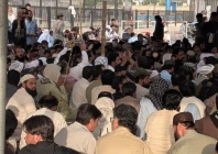 protesters block quetta s airport road outside ba mall on sunday photo by author