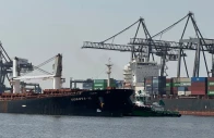 vessel mv gokova m carrying 51 000 metric tonnes of wheat docked at karachi post on october 28 2026 photo express