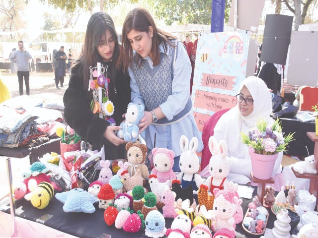 home based female entrepreneurs showcase their colourful crochet soft toys at a stall during the bahar e rang islamabad women gala at lok virsa museum photo online