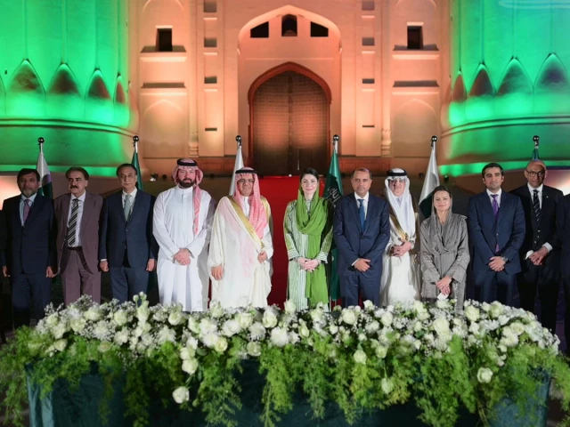 chief minister punjab maryam nawaz poses for a group photograph with members of the saudi delegation during a dinner hosted in their honour at the historic lahore fort on saturday evening photo x chief minister punjab maryam nawaz poses for a group photograph with members of the saudi delegation during a dinner hosted in their honour at the historic lahore fort on saturday evening photo x