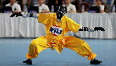 a humanoid robot takes part in a wushu contest during the second world humanoid robot games at the national speed skating oval in beijing china august 26 2026 reuters