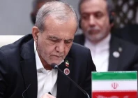iranian president masoud pezeshkian speaking at the sco summit on tuesday with foreign minister abbas araghchi in the background photo anadolu agency