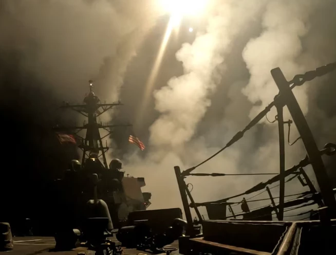 a ship fires missiles at an undisclosed location after u s president donald trump launched military strikes against yemen s iran aligned houthis on saturday over the group s attacks against red sea shipping in this screengrab obtained from a handout video released on march 15 2025 photo reuters a ship fires missiles at an undisclosed location after u s president donald trump launched military strikes against yemen s iran aligned houthis on saturday over the group s attacks against red sea shipping in this screengrab obtained from a handout video released on march 15 2025 photo reuters