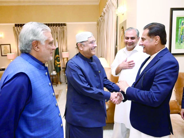 deputy pm fm senator ishaq dar and na speaker sardar ayaz sadiq call on president asif ali zardari at his residence in nawabshah as interior minister mohsin naqvi looks on photo app deputy pm fm senator ishaq dar and na speaker sardar ayaz sadiq call on president asif ali zardari at his residence in nawabshah as interior minister mohsin naqvi looks on photo app