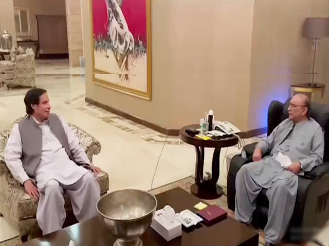 pml q leader chaudhry pervez elahi meets ppp co chairman asif ali zardari at bilawal house lahore on tuesday screengrab