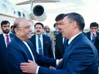 president asif ali zardari welcommed by the president of the kyrgyz republic sadyr japarov upon his arrival at issyk kul international airport photo ppp media cell x