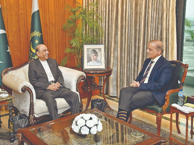 pm shehbaz sharif speaks to president asif ali zardari during a meeting at awan e sadr photo nni pm shehbaz sharif speaks to president asif ali zardari during a meeting at awan e sadr photo nni