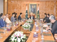 president asif ali zardari attends a presentation on the proposed development of keti bunder port by china harbour engineering company at aiwan e sadr photo sabah