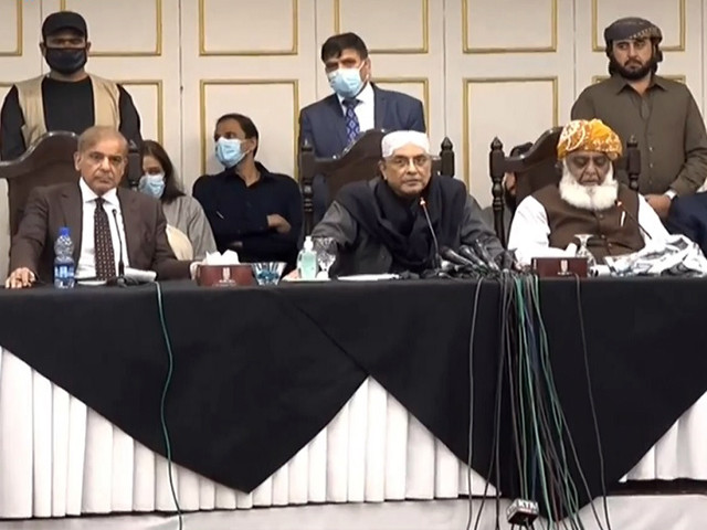 opposition leaders addressing a news conference in islamabad on march 8 screengrab