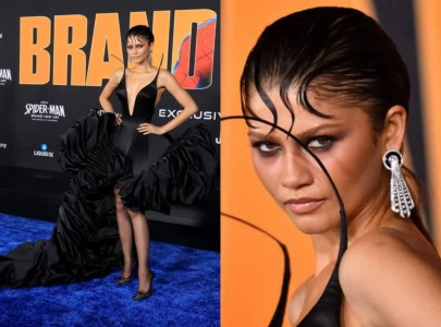 zendaya debuts spider inspired look at spider man brand new day premiere zendaya debuts spider inspired look at spider man brand new day premiere